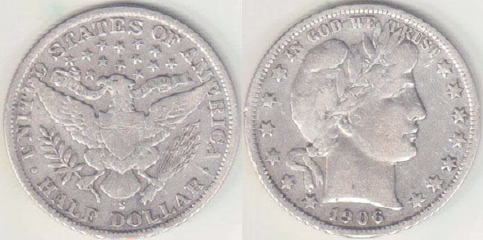 1906 S USA silver Half Dollar (Barber) VF A003527